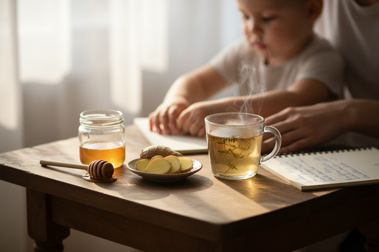 Remèdes naturels contre la bronchite disposés avec précaution pour femmes enceintes, enfants et personnes âgées.