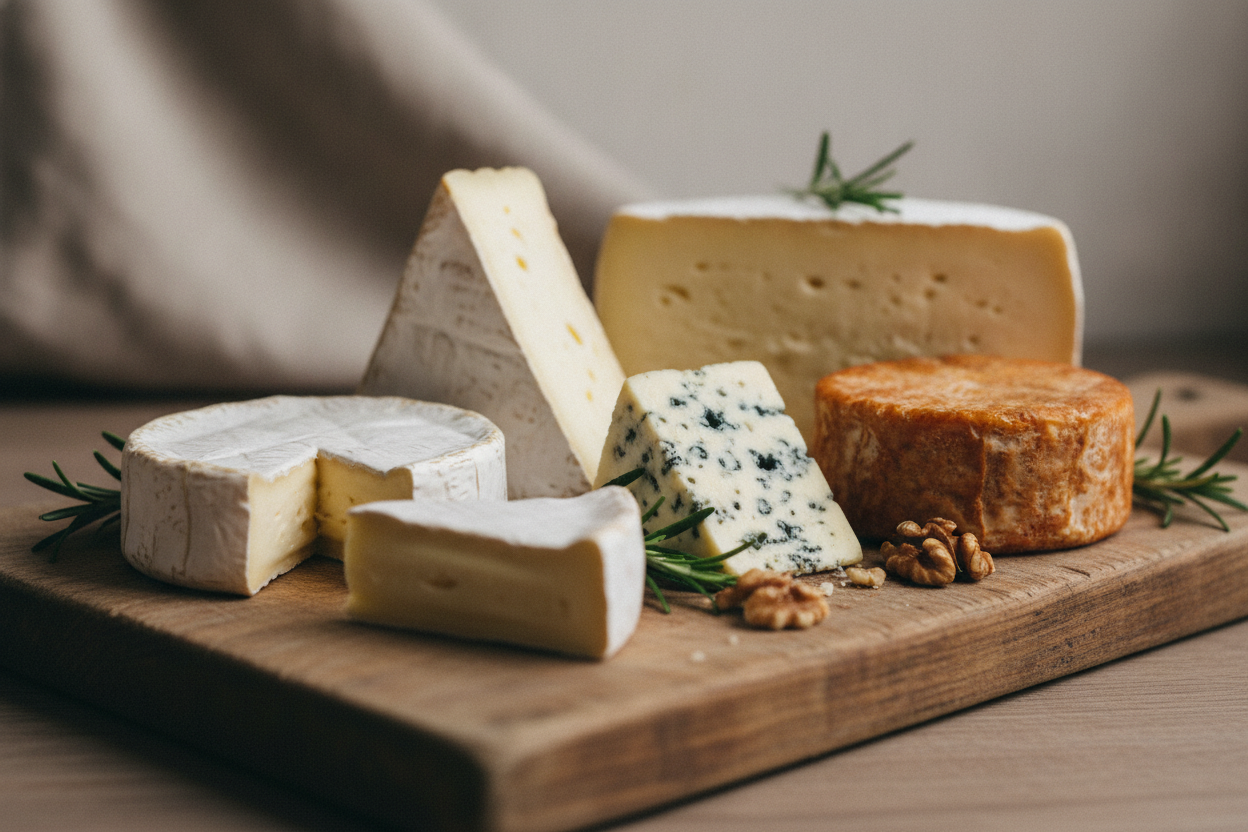 Plateau de fromages à croûte fleurie, lavée et persillée déconseillés pendant la grossesse.