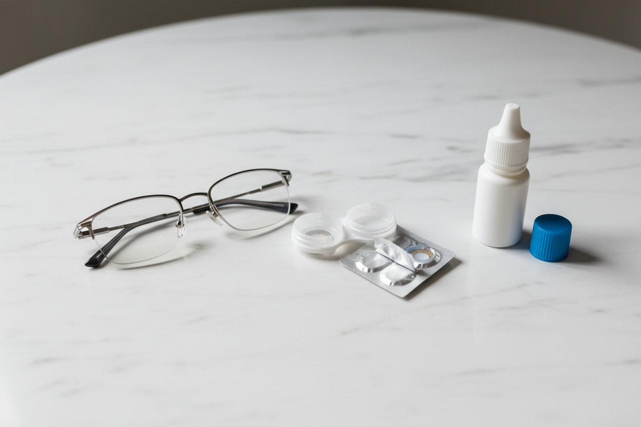 Comparaison entre lunettes progressives, lentilles multifocales et gouttes oculaires pour corriger la presbytie.